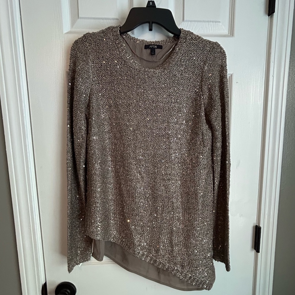 Apt. 9 Shimmering Sequin Sweater in Gold/Tan